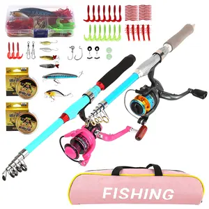 Blue Glass Fiber Fishing Rod Set, 2-Piece Portable Reel Combo, Full Accessories Kit (lures/line/fishing Bag), Ideal for Beginners & Women