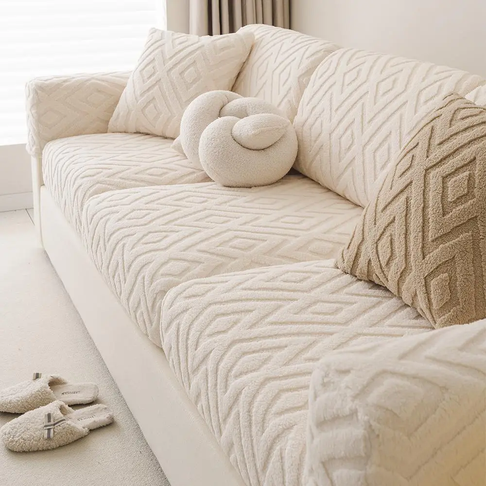 Solid Color Geometric Pattern Sofa Cover, 1 Count Non-slip Sofa Slipcover, Dustproof Sofa Protector for Home Living Room, Couch Covers, Soft Sofa Prot