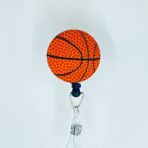Basketball Leather and Walnut Wood Laser Engraved Badge Reel