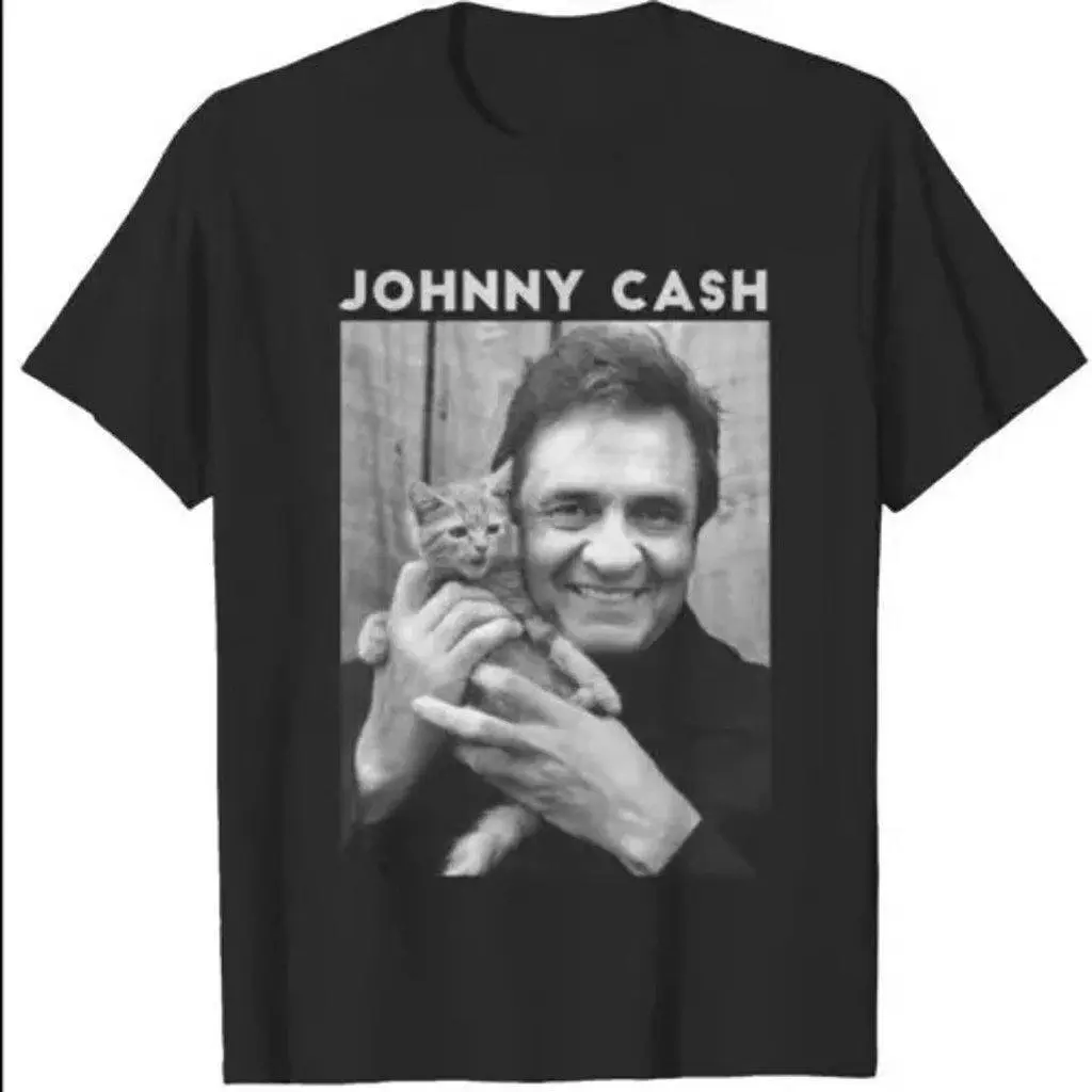 Johnny Cash Band T-Shirt in Black Cotton Menswear Top