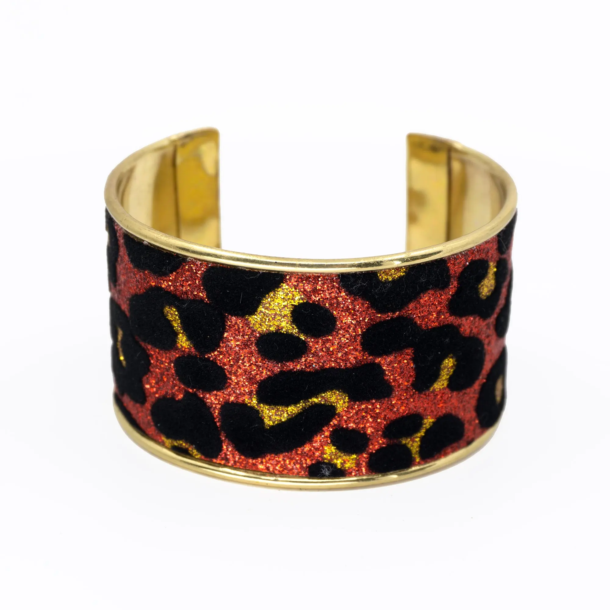Glitter Cuff Bracelet - Leopard Print, Red