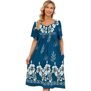 House Dresses for Women with Pockets Nightgown Short Sleeve Mumu Dress Lounge Dress S-5XL Womenswear Duster Loungewear Nightwear Floral Shortsleeve Vneck night gown women
