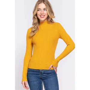 Long Slv Mock Neck Rib Sweater