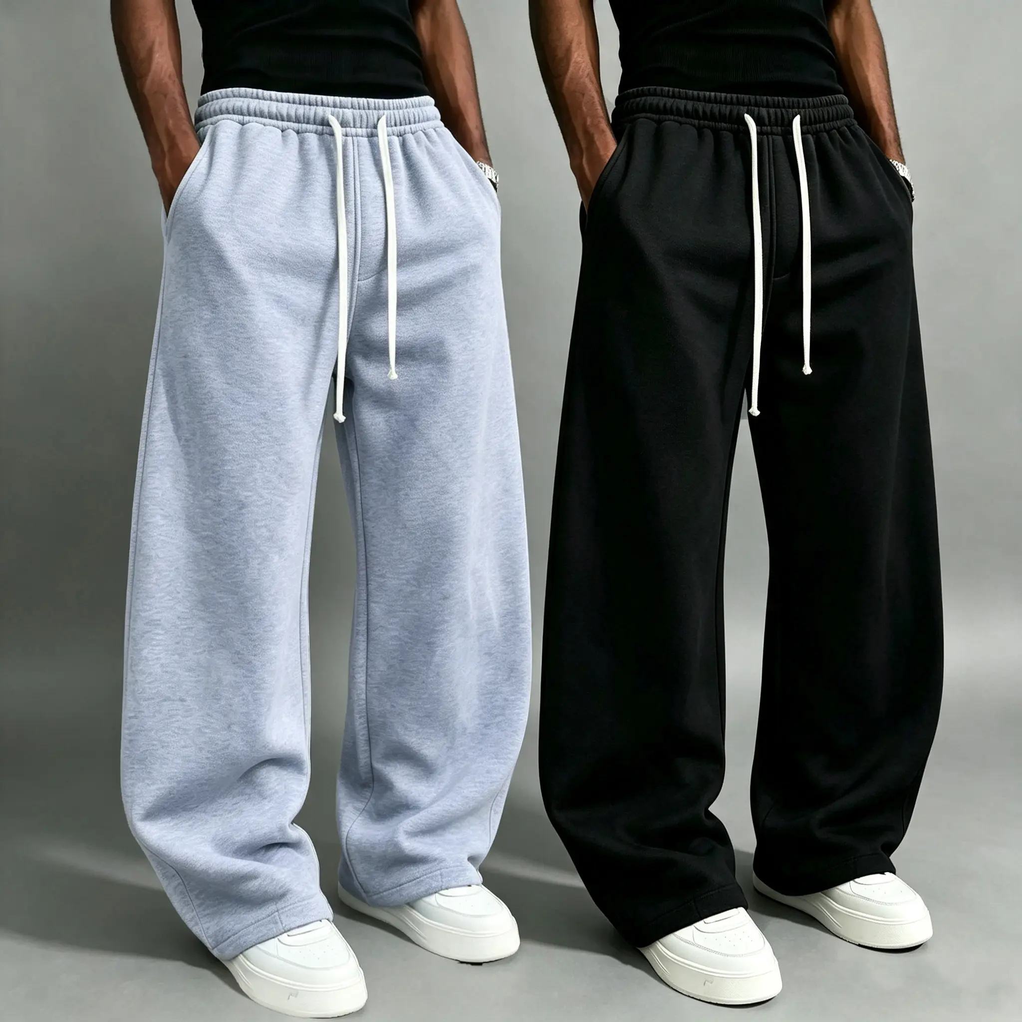 Multi-pack men’s drawstring loose sweatpants, unisex design, straight cut with wide legs, relaxed and comfortable casual athletic style, with pockets, comfortable casual joggers, a men’s wardrobe essential, street-style athletic pants, menswear, comfortab