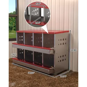 Heavy duty galvanized steel chicken nest box with 8 compartments - rust proof, rollable egg collection tray, easy to clean with mats, ventilated design, including training eggs, hen and poultry cage accessories