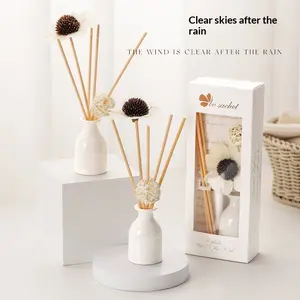 Lavender Flameless Diffuser Set with Rattan Sticks, Ceramic, and Essential Oil Fragrance