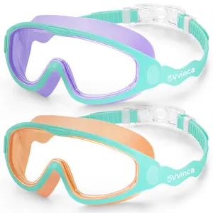 [Summervibes]Vvinca Swim Goggles 2 Pcs for Ages 3-12+ Kids,Youth,UV Protection Anti-Fog Wide View Anti-Shattered Lens for Boys and Girls - Safety anti-uv swim glass anti-fog swimming goggles for Lake,Beach, Summer Party