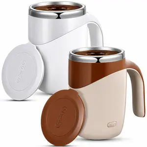 CoffeeCup Electric Coffee Mug with Lazy Rotating Magnet Design Stainless Steel Automatic Stirring Reusable Travel Mug White for Coffee Lovers - Beverage