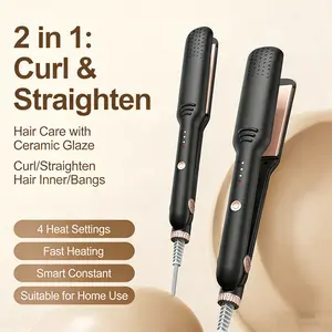 Curling Iron & Straightener 2-in-1 Negative Ion Ceramic Coating, Anti-Snagging Chip,One-Touch Travel Curling Iron, LED Ceramic Barrel,Dual Temperature & Timer Settings, Gift Box,Multi-Function Hair Styler