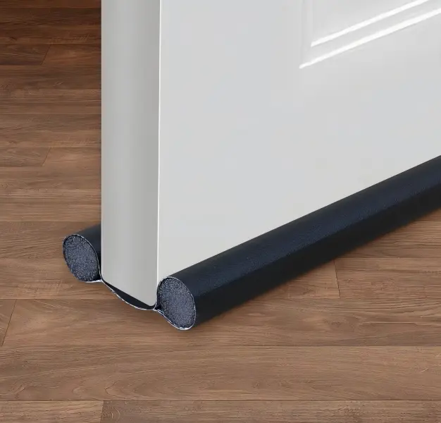 Door Draft Stopper, 96cm (37.8") Black Door Sweep, Non-Adhesive Under Door Weather Stripping, Leather Style Soundproof & Windproof Draft Blocker for Dust & Noise Insulation foam