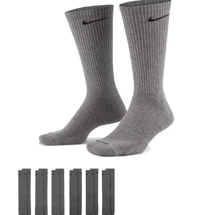 Nike Everyday Plus Durable Adults' Mid Crew Breathable Sports Socks - 6-Pack (6 pairs on hand), Grey, Medium, Casual Crew Socks, Workout Use