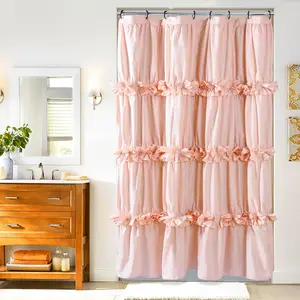 Peach Pink Ruffle Shower Curtain 48" W x 72" H Vintage Handcrafted Bow Tie Bath Curtain Ruched Microfiber Bathroom Curtain with 8 Buttonholes Perfect for Stylish Master Bathroom Decoration
