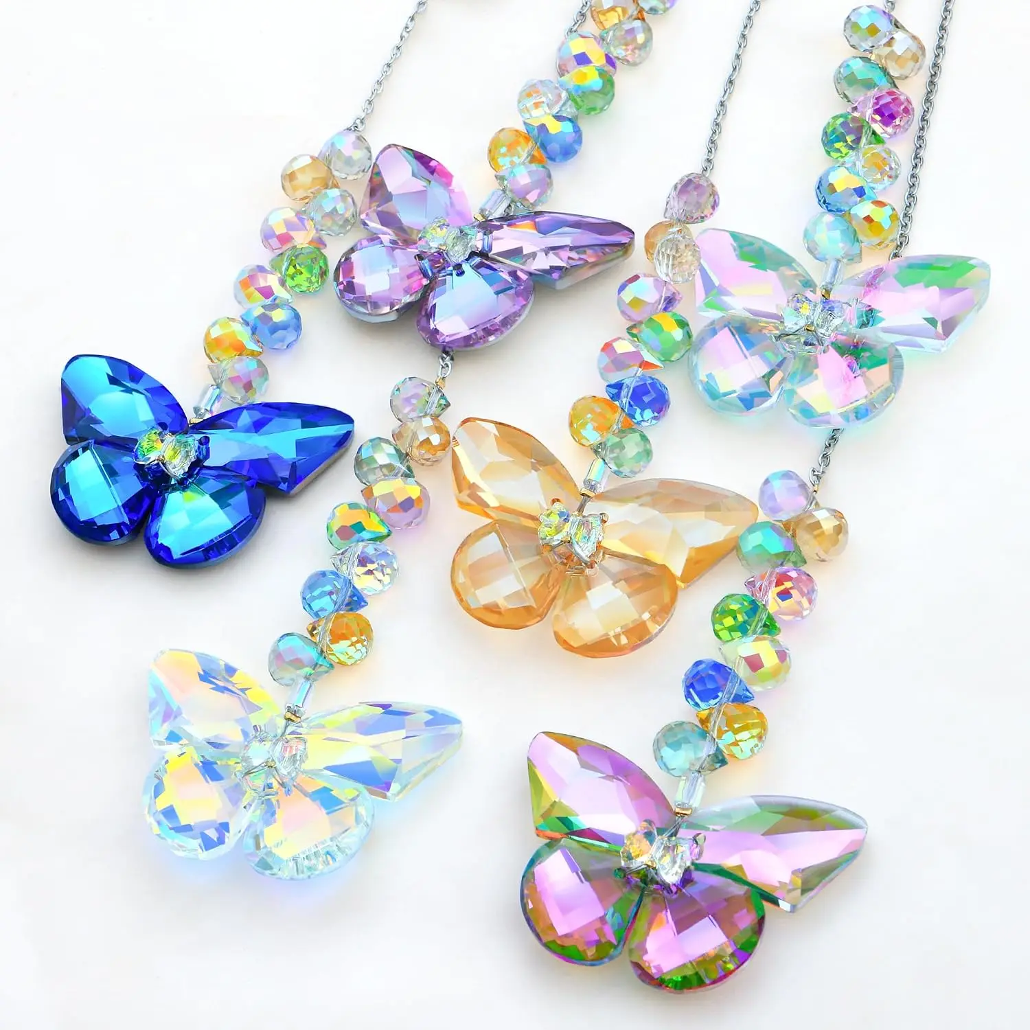 6PCS Glass Colorful Butterfly Dream Catchers Suitable for, Indoor/Outdoor Garden Decor - Multicolor Glass Window Hanging Ornaments for Rainbow Creation, Holiday Decoration for Home