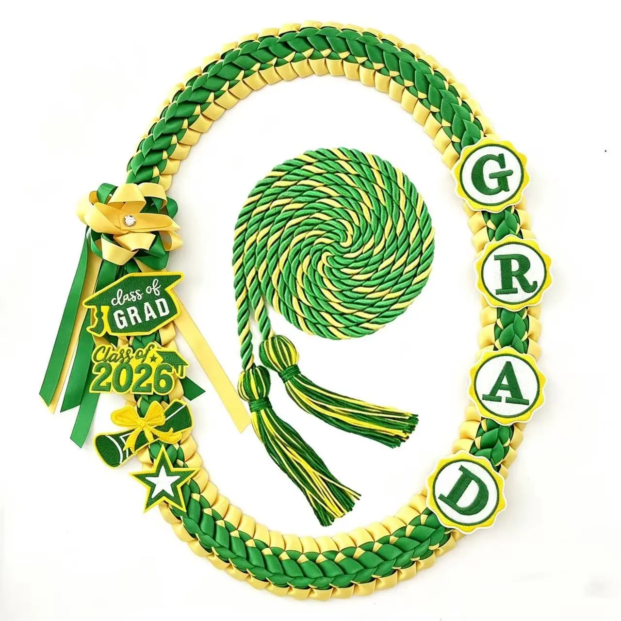 2026 Graduation Ribbon Lei, Handmade Braided Grad Letter Pendant Necklace, Hawaiian Style Graduation Souvenir Gift