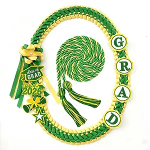 2026 Graduation Ribbon Lei, Handmade Braided Grad Letter Pendant Necklace, Hawaiian Style Graduation Souvenir Gift