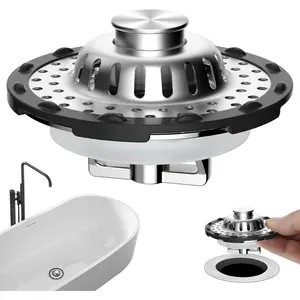 Universal Bathtub Drain Stopper Shower Drain Hair Catcher Upgraded 3 in 1 Pop-up Drain Plug Fits 1.5 to 2.4" Hole Stainless Steel Filter Basket Chrome
