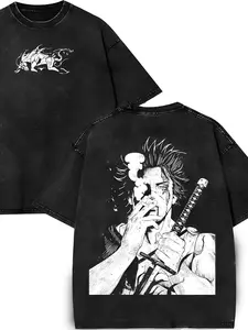 One Piece Roronoa Zoro Graphic T-Shirt, Vintage Washed Distressed Oversized Anime Tee, Retro Pirate Swordsman Streetwear Top for Men Women, Anime Lover & One Piece Fan Gift Shirt