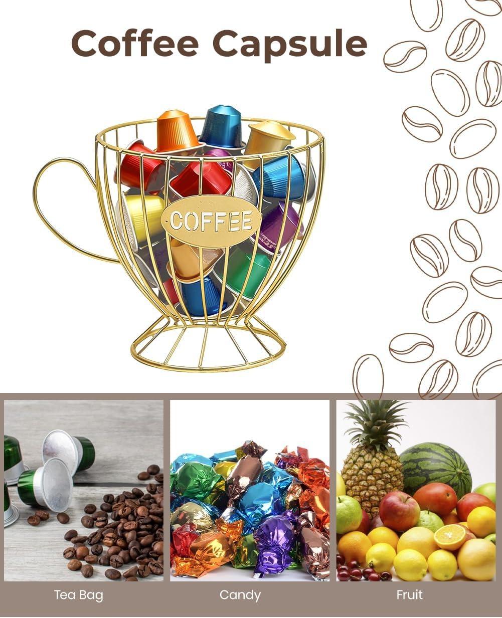 Metal Coffee Capsule Storage Basket Cup Shape Wire Coffee Pod Holder Countertop Coffee Organizer for Cup Coffee Station Decor