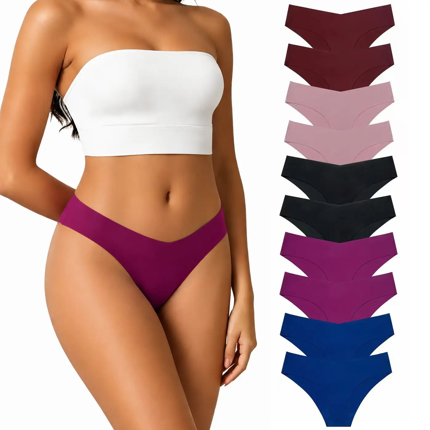 (10PCS) Minimalist Thongs, Women's Low Waist V-Shaped Seamless Panties, Soft Skin-Friendly Snug Fit Machine Washable Daily Underwear, Ideal for Fitness, Yoga, and Leggings, Perfect for Dress Pairing