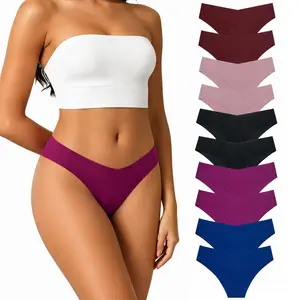 Women's Minimalist 10PCS Thongs - Low Waist V-Shaped Seamless Panties, Basic Simple Fit Soft Skin-Friendly Fabric, Stretchy Breathable Hip-Hugging Machine-Washable Day Underwear for Yoga, Leggings