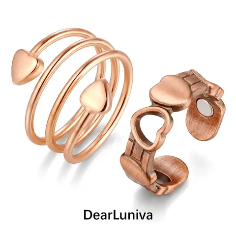 Women's Elegant Rose Gold Pure Copper Ring - Adjustable Open Heart Band, Magnetic Energy Healing Jewelry for Women, Female Ring Ideal for Daily Wear, Valentine's Gift, All Seasons Fashion Accessory