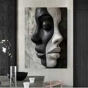 Frameless Abstract Black and White Facial Makeup Canvas Art Modern Wall Decor for Living Room Bedroom Print for Living Room Abstract Canvas Wall Art -Home Office Decor Poster Decoration Ornaments Artistic Photo  No Frame Poster