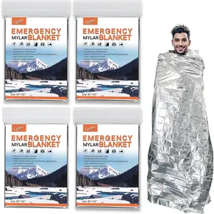 4 Pack -Large 82" x 62" Survival Emergency Mylar Thermal Blankets, Thermal Survival Blanket Perfect for Camping, Hiking, Body Insulation, Outdoors, Car Survival Kit, Bug Out Bag
