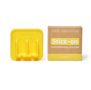 Dr.NOAH Silicone Wall Mount Toothbrush Holder | Sand Beige | Strong Suction | Easy to Remove & Reuse | Dishwasher & Microwave Safe | Bathroom Toothbrush Holder (Yellow)