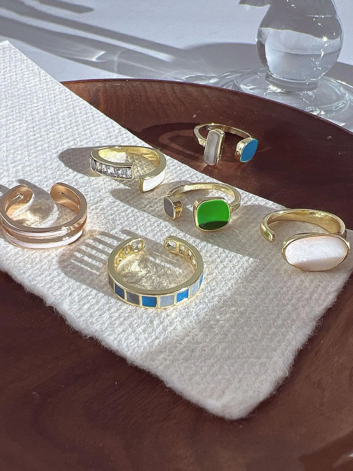 Summer Fashion Artificial Gemstone Decorated Hollow Out Open Adjustable Ring for Women, Casual Simple Alloy Matching Jewelry, Daily Clothing Decoratio