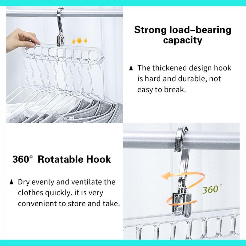 3/5-Pack Heavy-Duty Foldable Plastic Hangers Pro with 9 Holes - Anti-Slip, Space-Saving Clothes Organizer for Closet, Wardrobe, and Dorm Storage