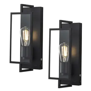 C Cattleya 2-Pack Matte Black Rechargeable Indoor Wall Sconce with Clear Glass Pane(Bulbs Included)