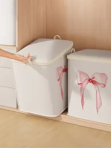 Large Capacity Storage Box with Bow Pattern, Foldable Polyester Fabric Storage Bins for Blankets & Clothes, Durable Home Organizer Gift, Folding Storage Boxes