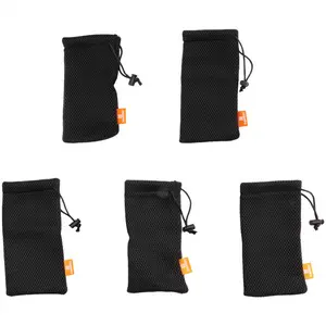 HAWEEL 5-Pack Nylon Mesh Drawstring Multipurpose Storage Pouch Bag - 3.5x7.3 Inch for Cell Phone, Sunglasses, Electronic Gadgets, Ideal for Travel & Outdoor Activities (Black), Multipurpose Storage Bag