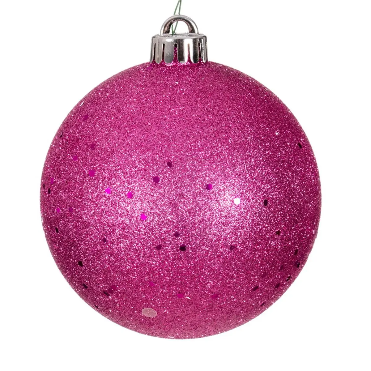 212 MAIN Shine Enhancing Shimmering Round Hot Pink Plastic Sequin Balls - 4.75 in., Drilled Cap, Pack of 4, Shatterproof Christmas Tree Hanging Holiday Decorations