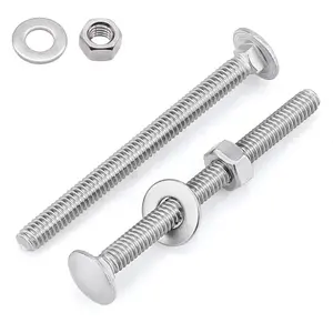1/4-20 x 4 Inch Carriage Bolt Kit, 304 Stainless Steel (18-8) with Hex Nuts & Flat Washers - 10 Sets, Round Head Square Neck, Full Thread Coverage by Glvaner