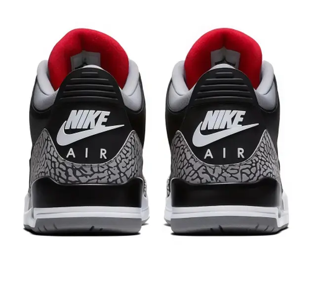 Unisex Air Jordan 3 Retro Mid Top Basketball Sneakers, Black Grey Red Crackle Color Block Air Cushion Leather Casual Skate Shoes, Classic Non Slip Street Footwear For Men Women