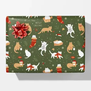 Cat Christmas Wrapping Paper, Cute Animal Packaging, Xmas Holiday Present Wrap