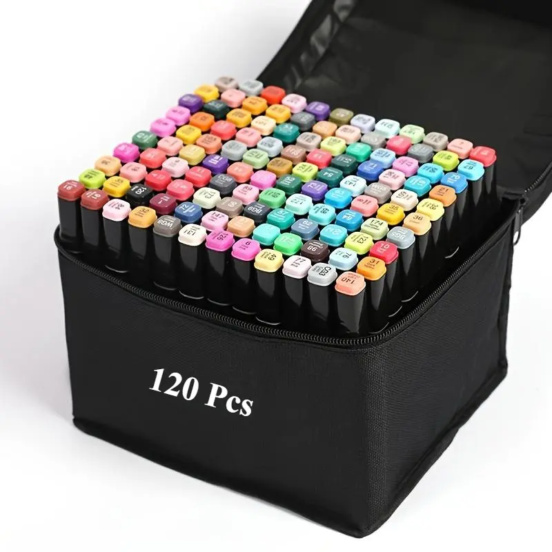 120 Color Marker Pens for adult Goloring books, No bleeding, Double tip markers for school, Fine and brush tip markers, Gift card coloring books, Calligraphy, Painting, Sketching