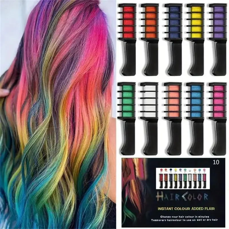 10-Color Chalk Comb Set, Y2K Style Temporary Washable Hair Dye, Even Distribution Hair Chalk for Birthdays, Halloween, Christmas Party and Salon Use