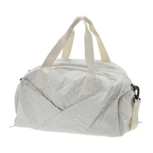 CHEIBEAR Duffle Bag for Travel, Puffer Duffle Bag with Shoe Compartment, Travel Duffle Bags, Lightweight Weekenders Bag, Apricot White