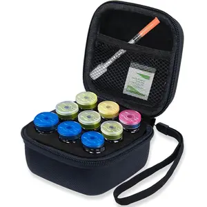 9-Slot  10ml U-100 Insulin Vial Storage Case, Fridge-Safe Peptide Holder with Handle & Mesh Pocket, Hard Shell Medication Organizer