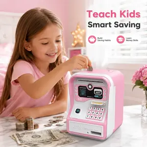 Electronic Piggy Bank for Kids with Password Code Lock, ATM Coin Cash Bank Auto Grab Bill Slot, Large Capacity Money Saving Box for Boys Girls Style baby gift love