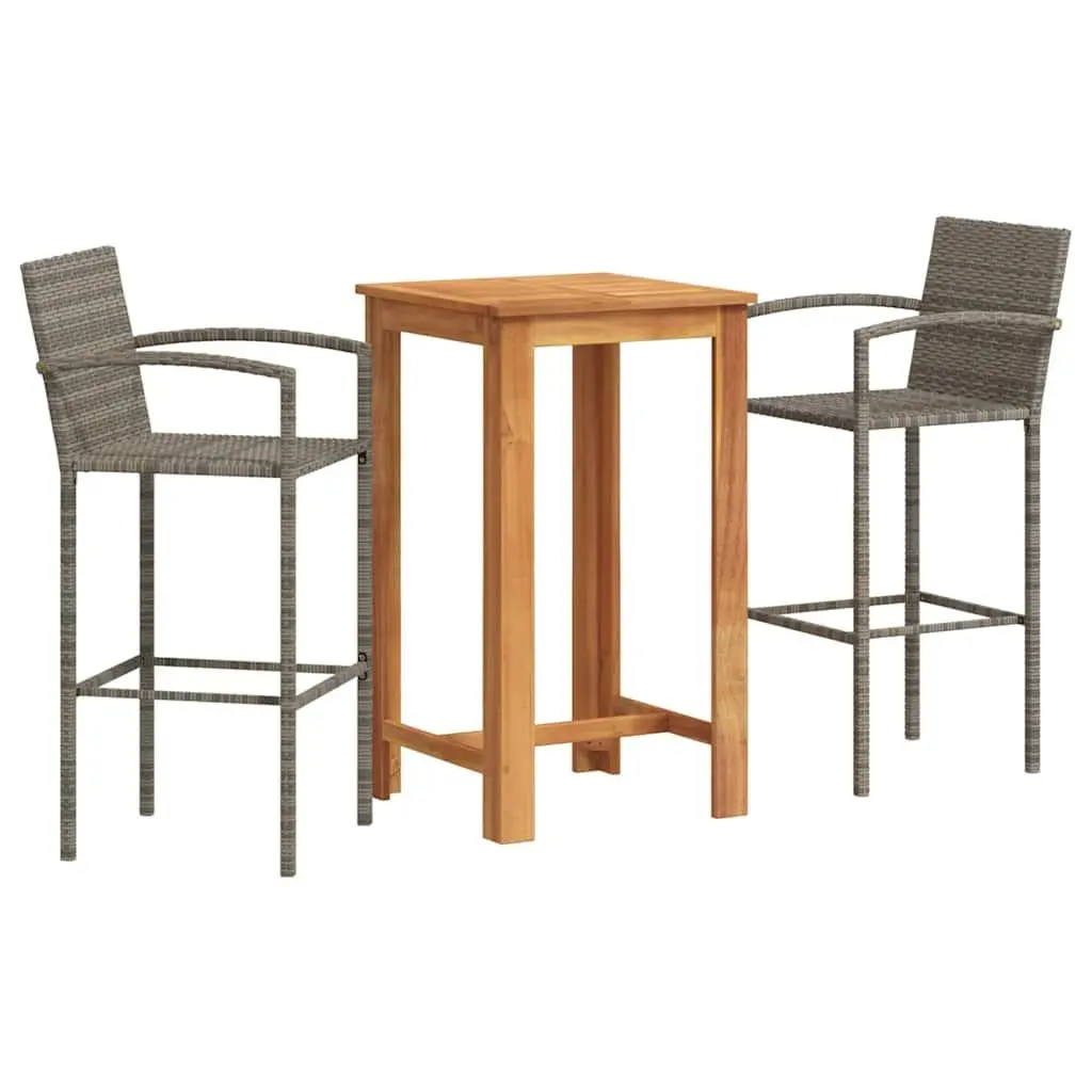 vidaXL Patio Bar Set 3 Piece, Outdoor Bar Table and Stool Set, Patio Furniture Set for Balcony Terrace, Gray Solid Wood Acacia and Poly Rattan 3295274