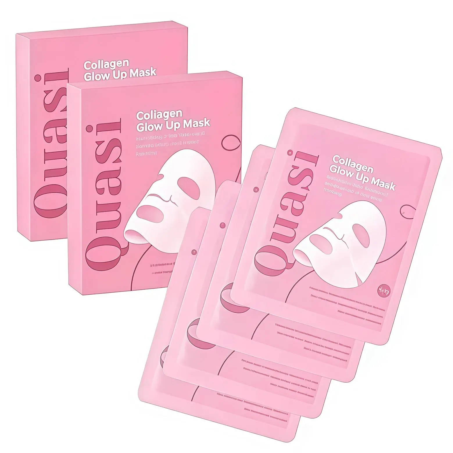 Quasi Collagen Glow Up Mask 2.0, Quasi BioCollagen Face Mask, Firm Skin Deep HydratingMasks for Wrinkle Reduction and PoreMinimization - Glow like Glass Skin