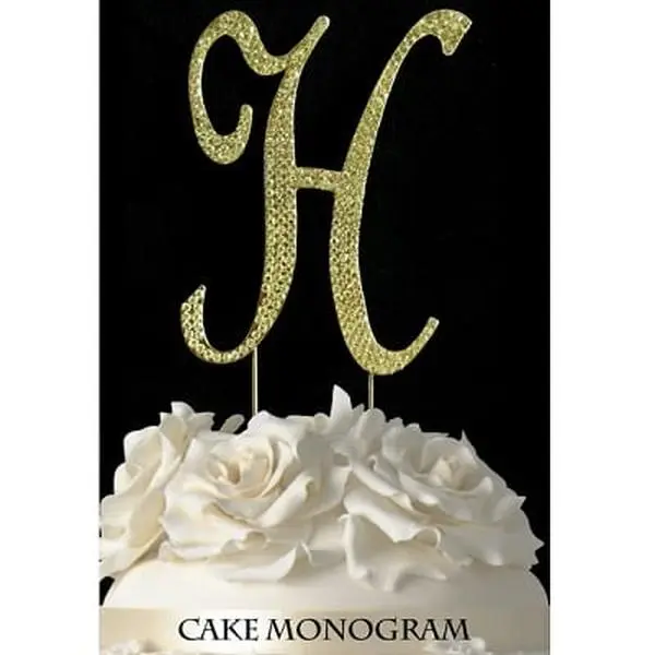 De Yi Enterprise 33015-Hg Gold Rhinestone H Letters Cake & Cupcake Toppers, Festive Party Home Cake Decorations