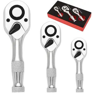 3pcs Quick Release Reversible Ratchet Set, 1/4", 3/8", 1/2" Drive Short Handle Wrenches, 72 Teeth, Ideal for Mechanics & DIY Projects, Socket Ratchet Wrench