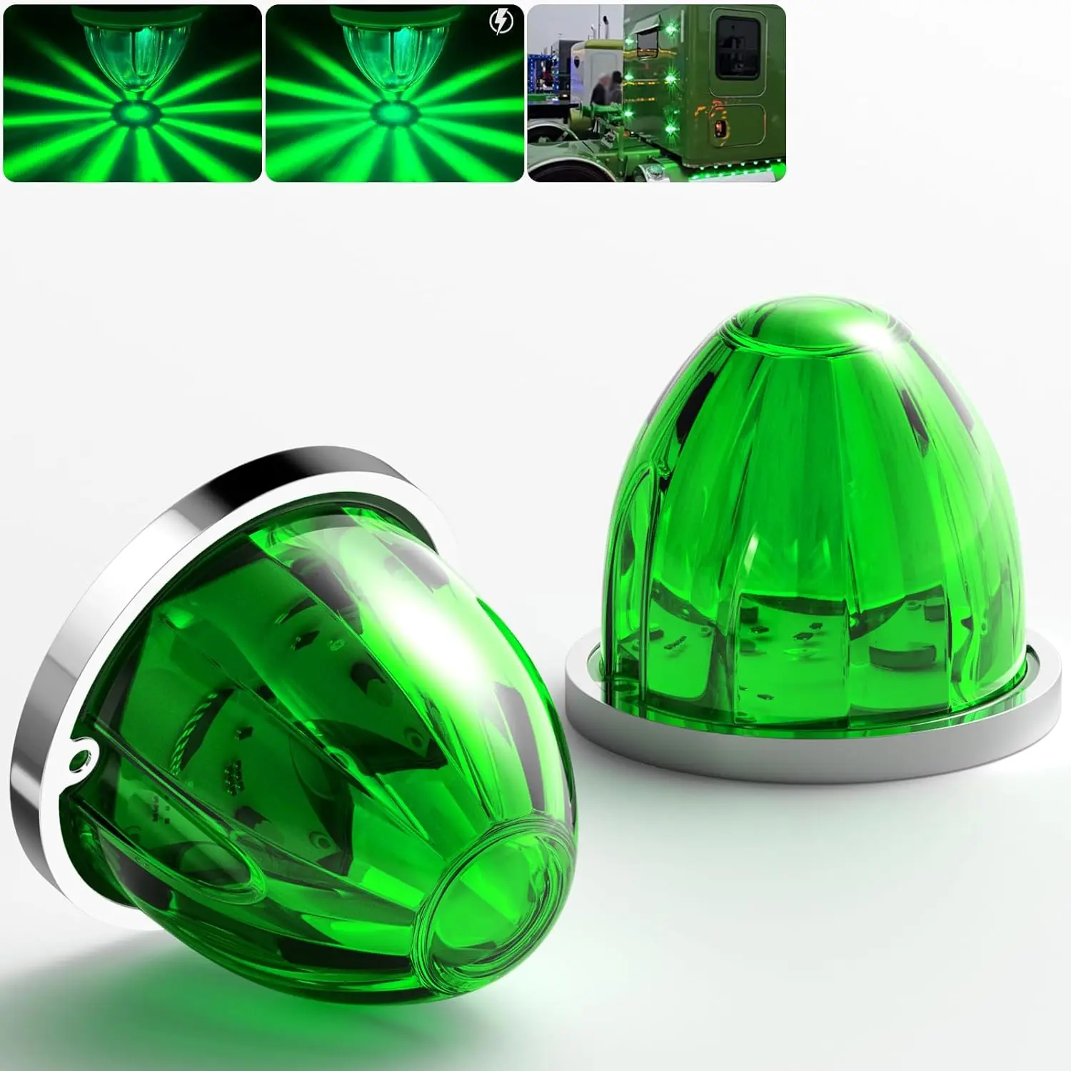 2PCS Watermelon LED Constant Marker Lights Watermelon-Shaped Side Marker Clearance Tail Top Cap Roof Lights for Trailer Truck Semi-Trailer Heavy-Duty Truck Bus Van