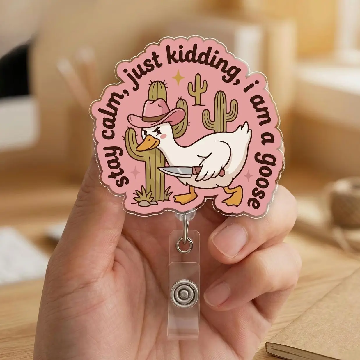 Silly Goose Club Badge Reel, Funny Scooter Goose Retractable ID Holder