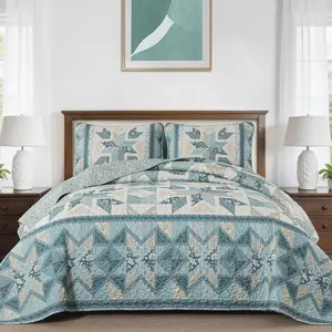 Patchwork Quilts  Size,Reversible Green Floral Quilt Bedding Set, Farmhouse Handmark Quilt,Lightweight Spring Bedspreads Coverlet Set 3 count for  Season 96" x90"