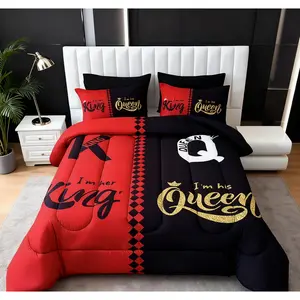 3-piece ultra-soft breathable black and gray color-blocked letter thick comforter set (1 comforter + 2 pillowcases, pillow inserts not included), black and gray crown letter pattern,Soft and breathable digital print bedroom dormitory home